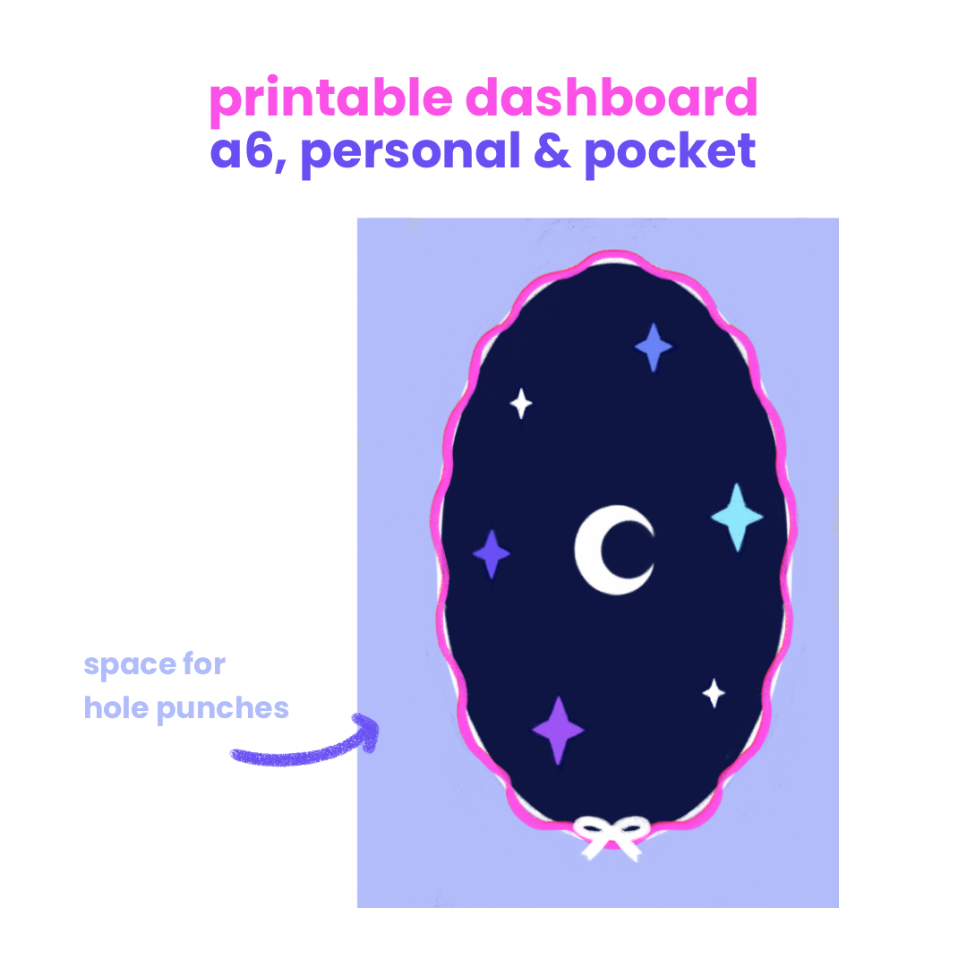starry sky dashboard ✦ printable ring planner insert ✦ a6 & filofax
